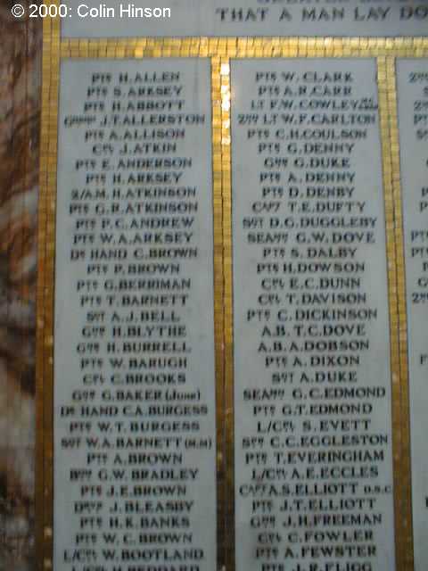 The 1914-18 Memorial plaque in Priory (St. Mary's) Church, Bridlington Old Town.