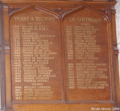 The List of Rectors in St. Mary's Church, Cottingham.