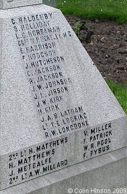 The War Memorial in Cottingham Churchyard.
