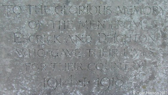 The 1914-1918 War Memorial in Escrick Churchyard.