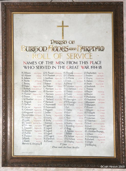 The World War I Roll of Honour in St. John's Church, Harpham.