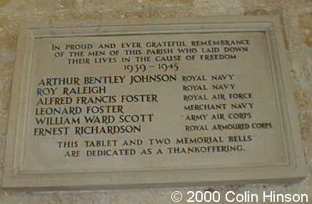 The 1914-1918 and 1939-1945 Memorial Plaques in Patrington Church.
