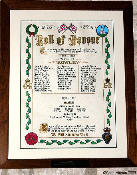 The World War II Roll of Honour in St. Peter's Church, Rowley.