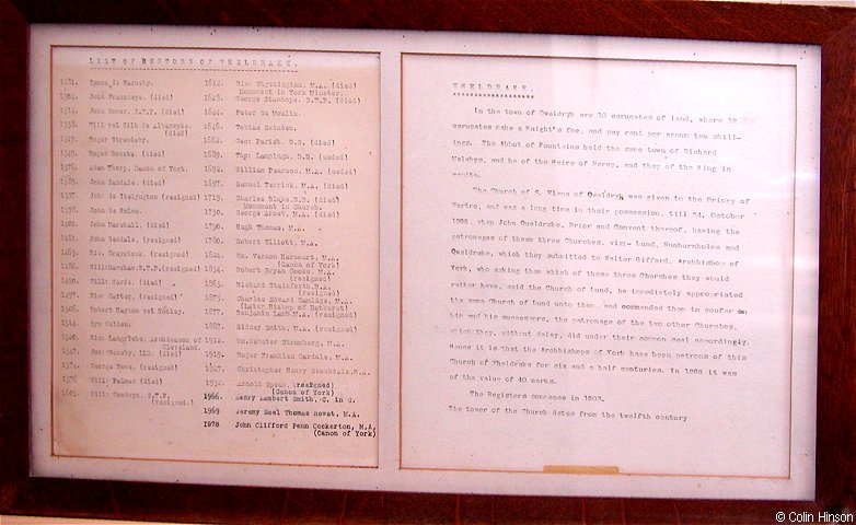 The List of Rectors in St. Helen's Church, Wheldrake.
