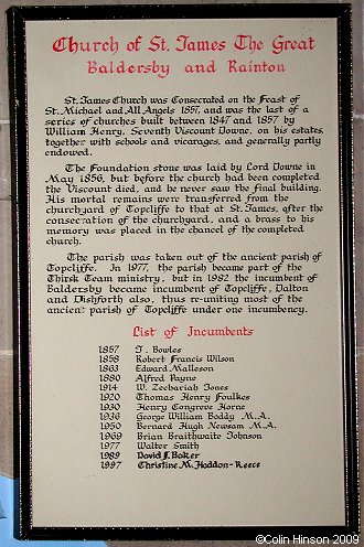 The List of Incumbents in St. James's Church, Baldersby.