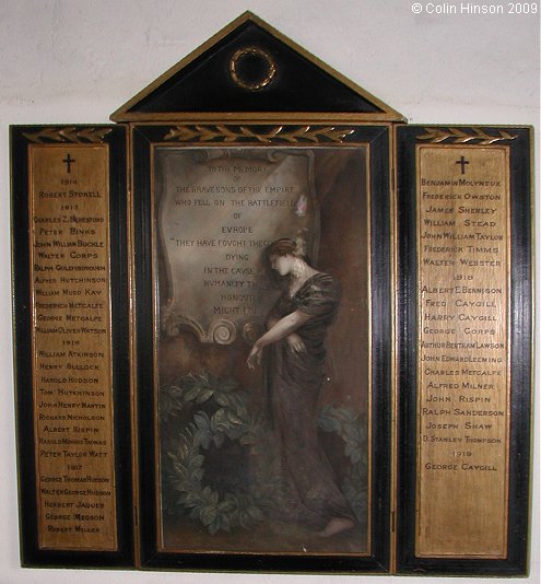 The World War I memorial plaque in St. Gregory's Church, Bedale.