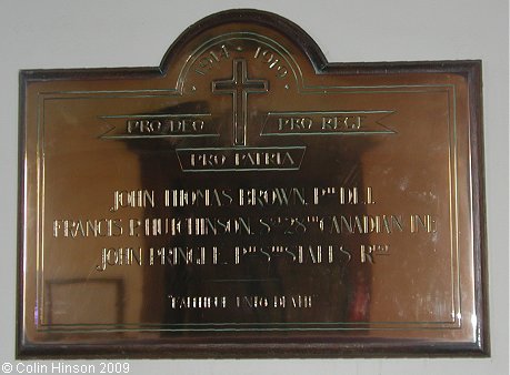 The World War I Memorial Plaque in Holy Trinity Church, Boltby.
