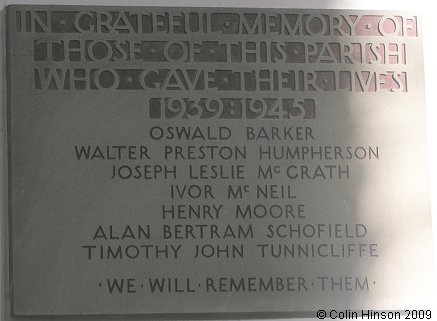 The World War II Memorial Plaque in St. Hilda's Church, Egton.