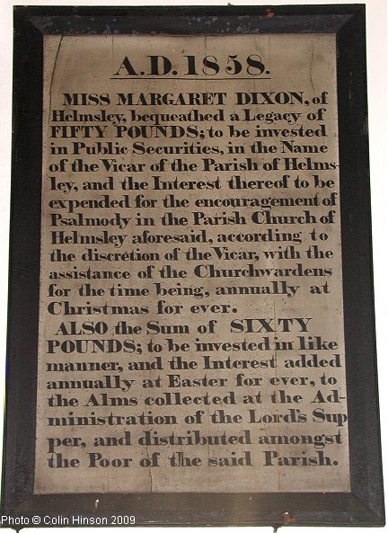 The Margaret Dixon bequest in All Saints Church, Helmsley.
