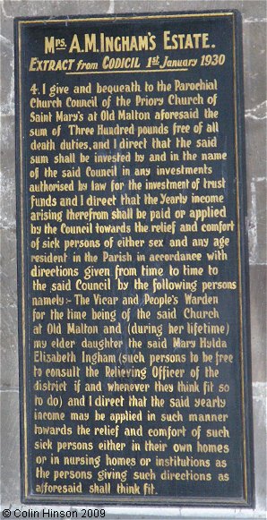 The Ingham Charity in St. Mary's Church, Old Malton.