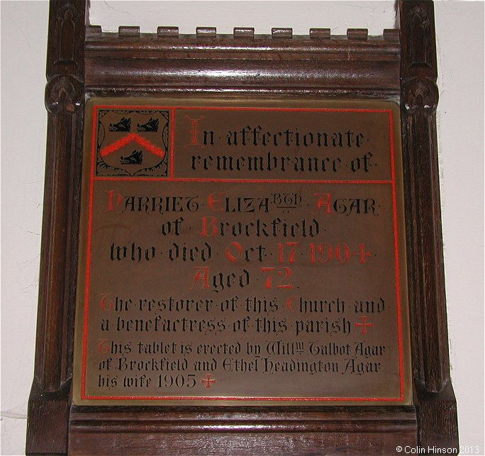 The Agar Monumental plaque in St. Mary's church.