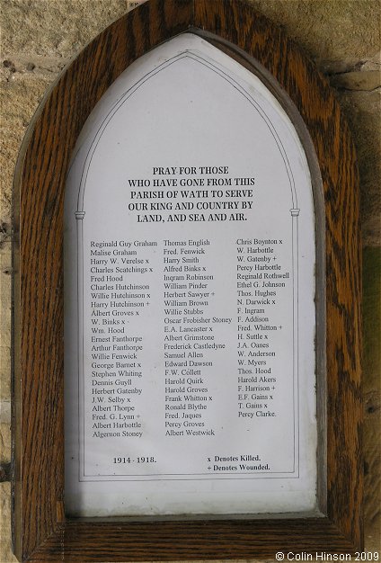 The World War I Roll of Honour in St. Mary's Church porch, Wath.