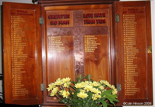 The World War I Roll of Honour in St. Michael's Church, Well.