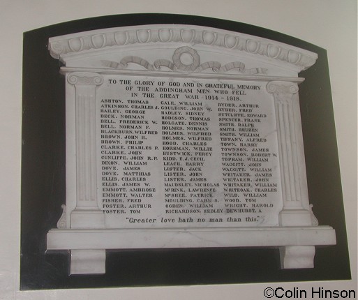 The plaque on the inside Church wall To those who fell in the 1914-18 war.