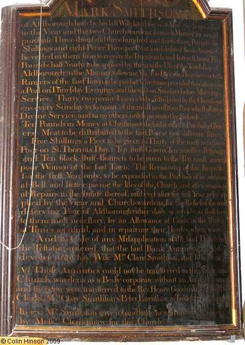 The Mark Smithson bequest in St. Andrew's Church, Aldborough.