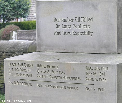 The War Memorial for WWI, WWII and the Korean War in St. Mary's Churchyard, Bolsterstone.