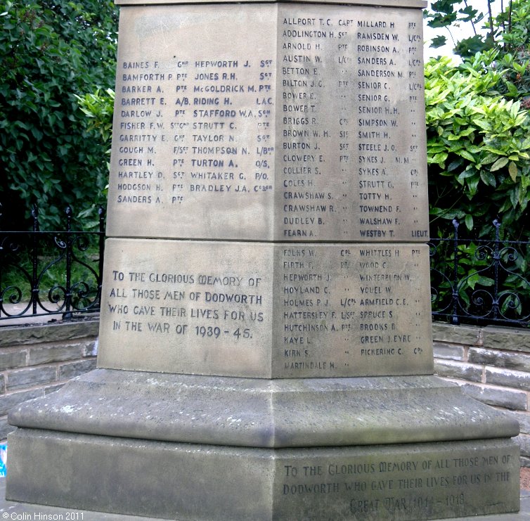 The World War I and II memorial at Dodworth.