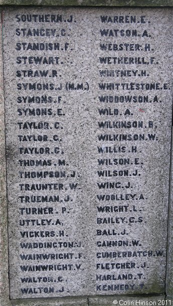 The World War I and II War Memorial at Hoyland.