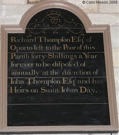 The Richard Thompson bequest in Holy Trinity Church, Little Ouseburn.