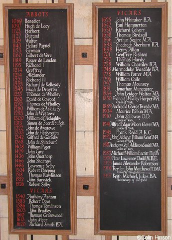 The List of Abbots and Vicars in Selby Abbey.
