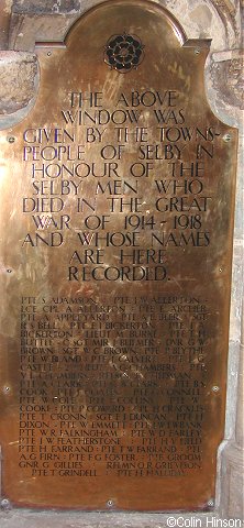 The War Memorial Plaques in Selby Abbey.