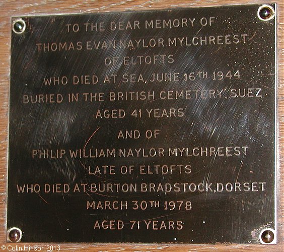 The Mylchreest Monumental plaque in St. Peter's church, Thorner