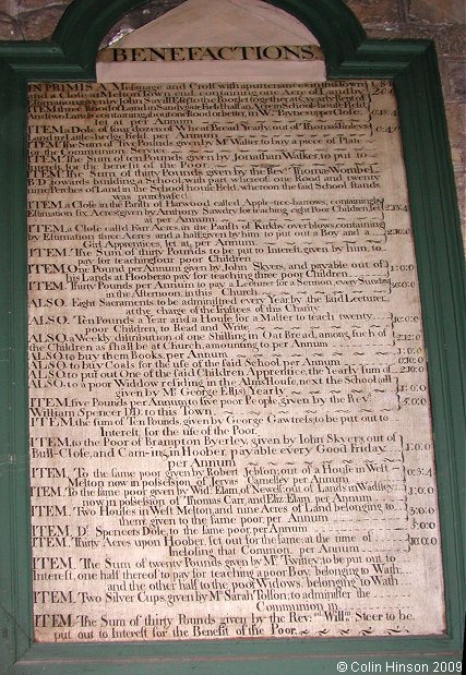 The first List of Benefactions in All Saints Church, Wath upon Dearne.