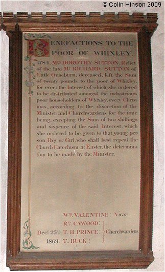 The second List of Benefactions in the Church of the Ascension, Whixley.