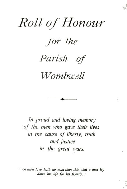 The World War I Roll of Honour section in a book in St. Mary's Church, Wombwell.