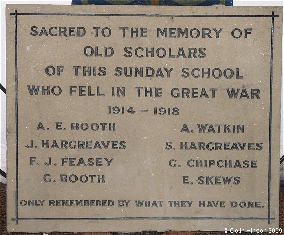 The World War I Memorial Plaque to the Old Scholars of the Sunday School, in St. Mary's Church, Wombwell.