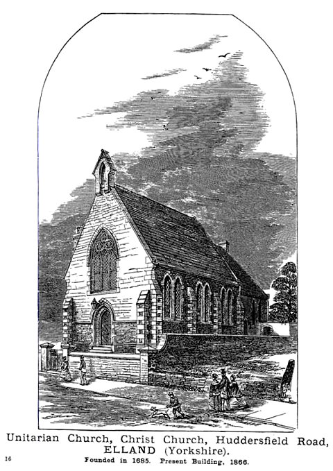An old drawing of the Unitarian Church, Elland