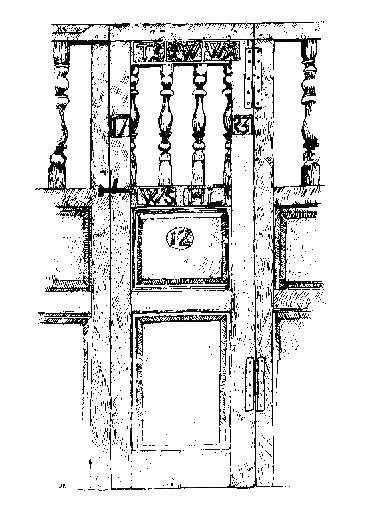 A drawing of a Box Pew door, St. Michael's Church