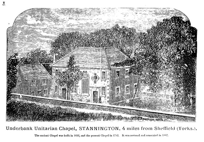 An old drawing of Underbank Unitarian Chapel, Stannington