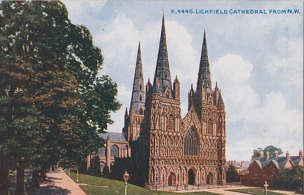 Postcard of Lichfield Cathedral from NW c1905