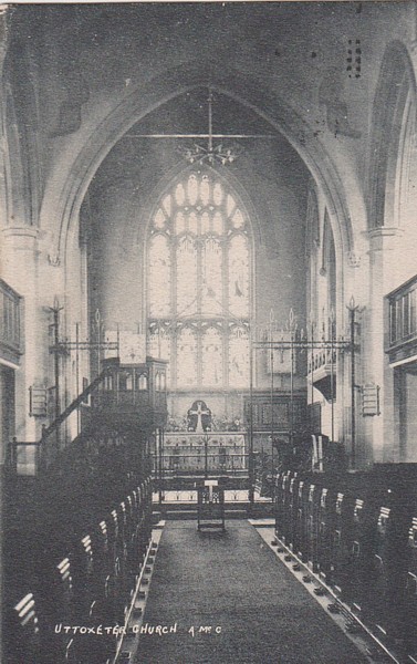 Postcard of St Mary's Church Interior, Uttoxeter c1905
