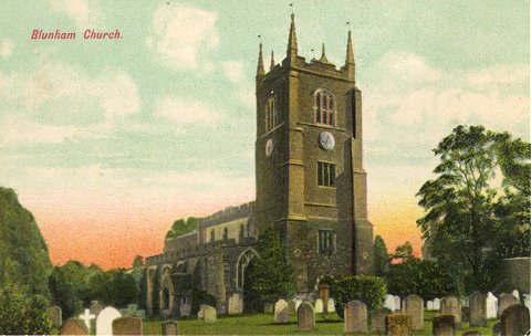 An old postcard of the Church, Blunham
