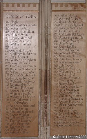 The List of the Deans of York in York Minster.