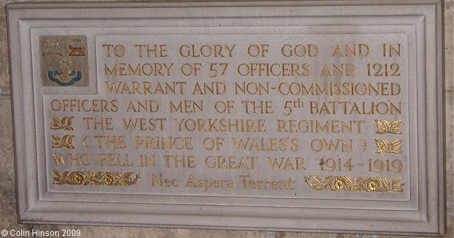The World War I Memorial Plaque to the Officers and Men of the West Yorks Regiment in York Minster.