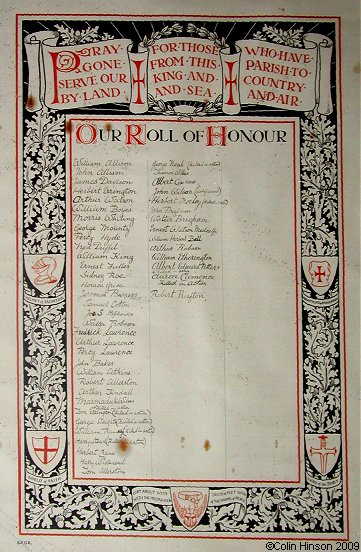 The Roll of Honour in All Saints Church, Barmston.