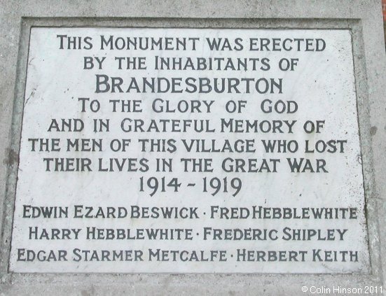 The 1914-1918 and 1939-45 War Memorial at Brandesburton.