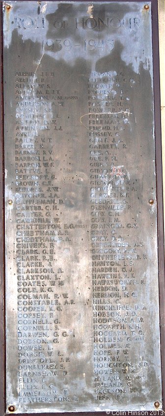 The World Wars I and II Roll of Honour on the Memorial near Christ Church, Quay.