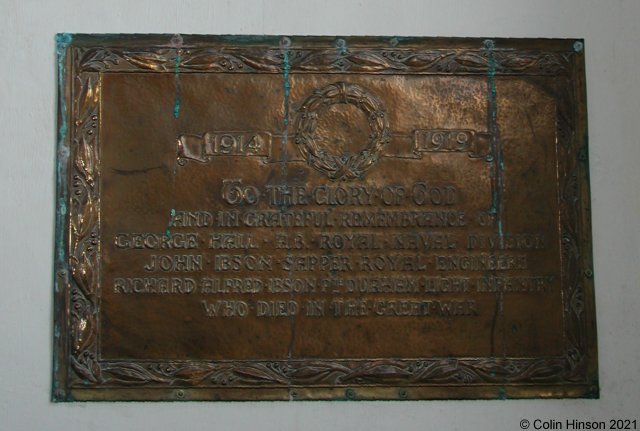 The WWI Memorial plaque in Carnaby church.