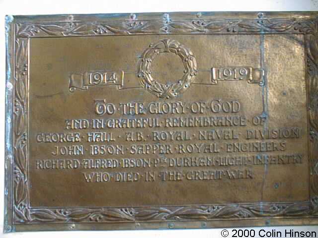 The 1914-1919 Memorial Plaque in Carnaby Church.