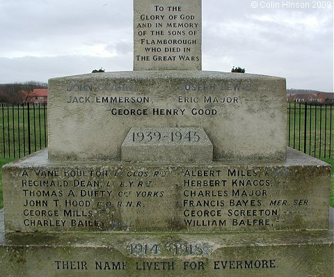 The World War I and II Memorial in front of the castle at Flamborough.
