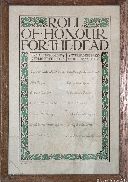 The Memorial plaque in St. John's Church, Folkton.