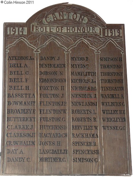 The World War I Roll of Honour in St. Nicholas's Church, Ganton.