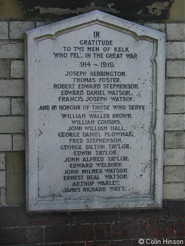The War Memorial Plaque on the Church wall at Great Kelk.