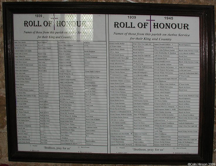 The World War II Roll of Honour in St. Mary's Church, Hemingbrough.