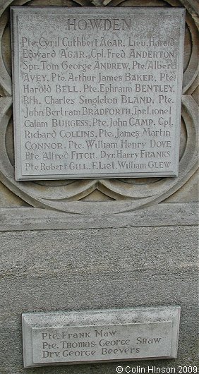 The World War I and II Memorial near the Minster in Howden.