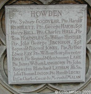 The World War I and II Memorial near the Minster in Howden.